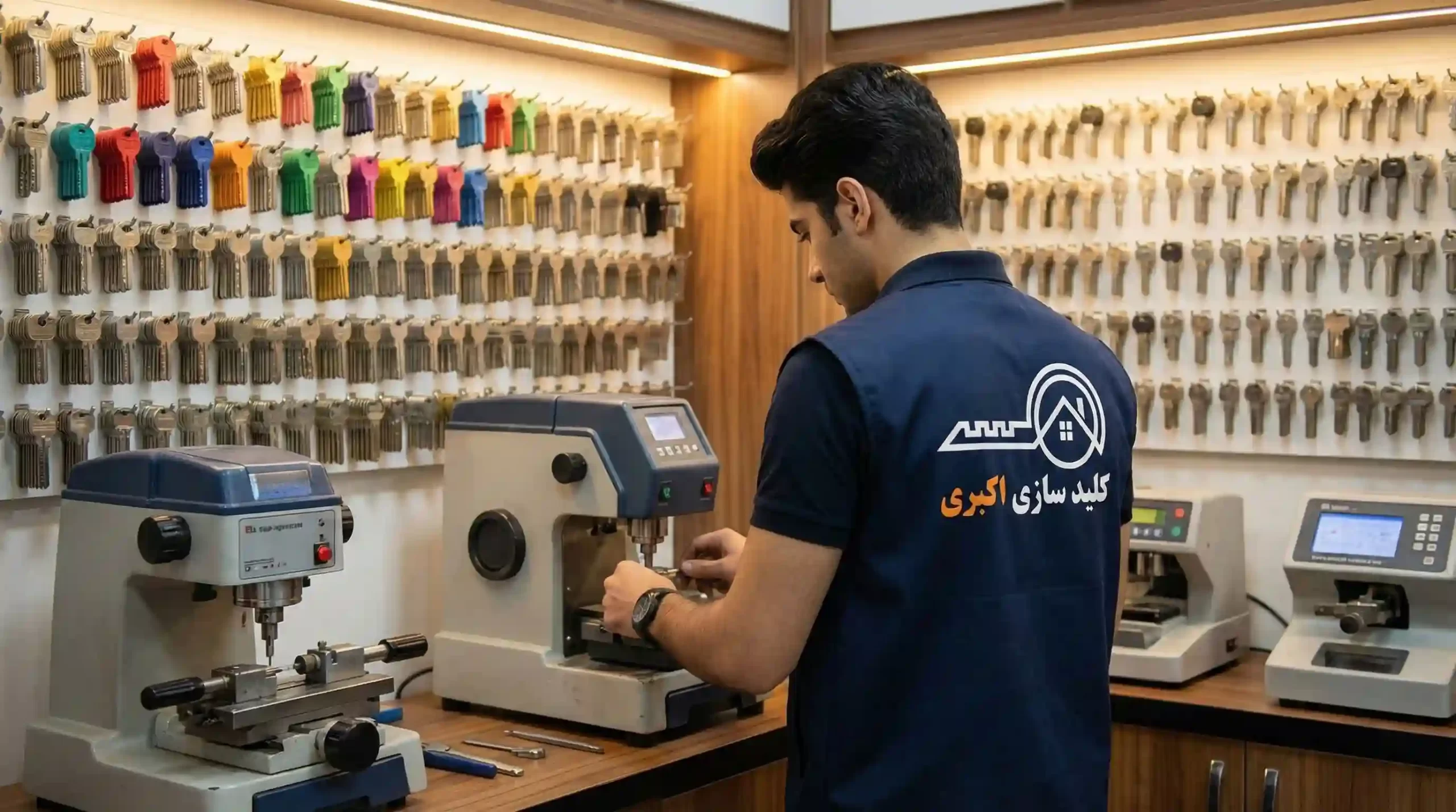 احمد اکبری موسس کلید سازی اکبری در کارگاه تخصصی ساخت کلید و ریموت.