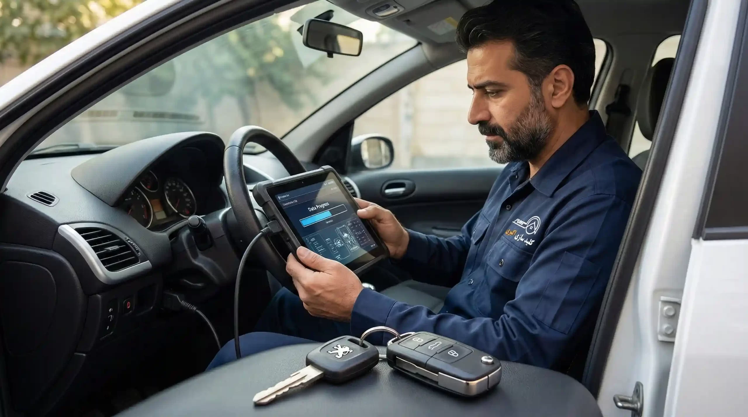 کددهی تخصصی سوئیچ پژو ۲۰۶ و ۲۰۷ با دستگاه دیاگ پیشرفته در محل مشتری.