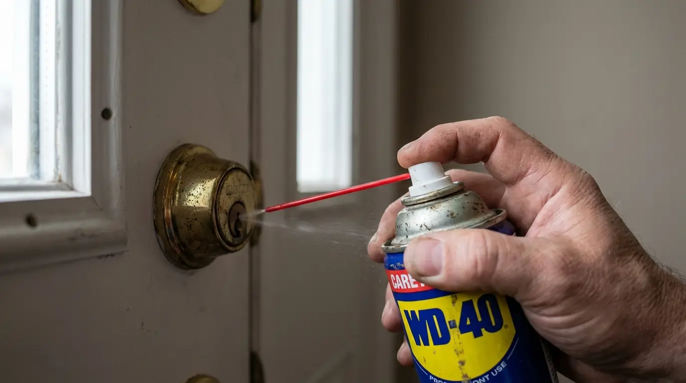 نحوه روغن کاری قفل درب با اسپری WD-40 قبل از درآوردن کلید شکسته.